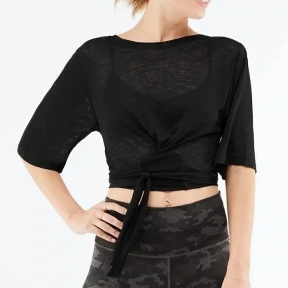 Fabletics Black Ryan Short Sleeve Tie Up‎ Tee XS